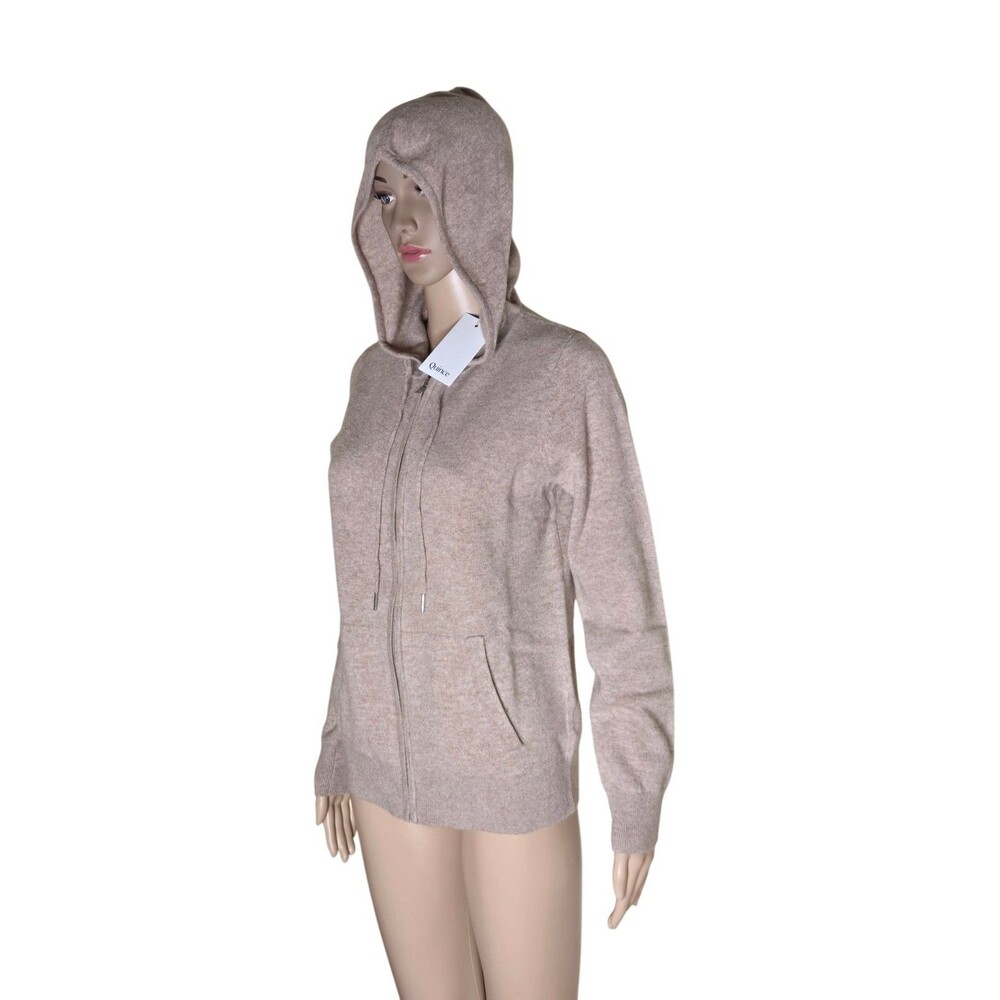 NWT Quince Womens Oatmeal Tan Mongolian Cashmere Full Zip Hoodie  Sweater Sz M - Picture 2 of 8